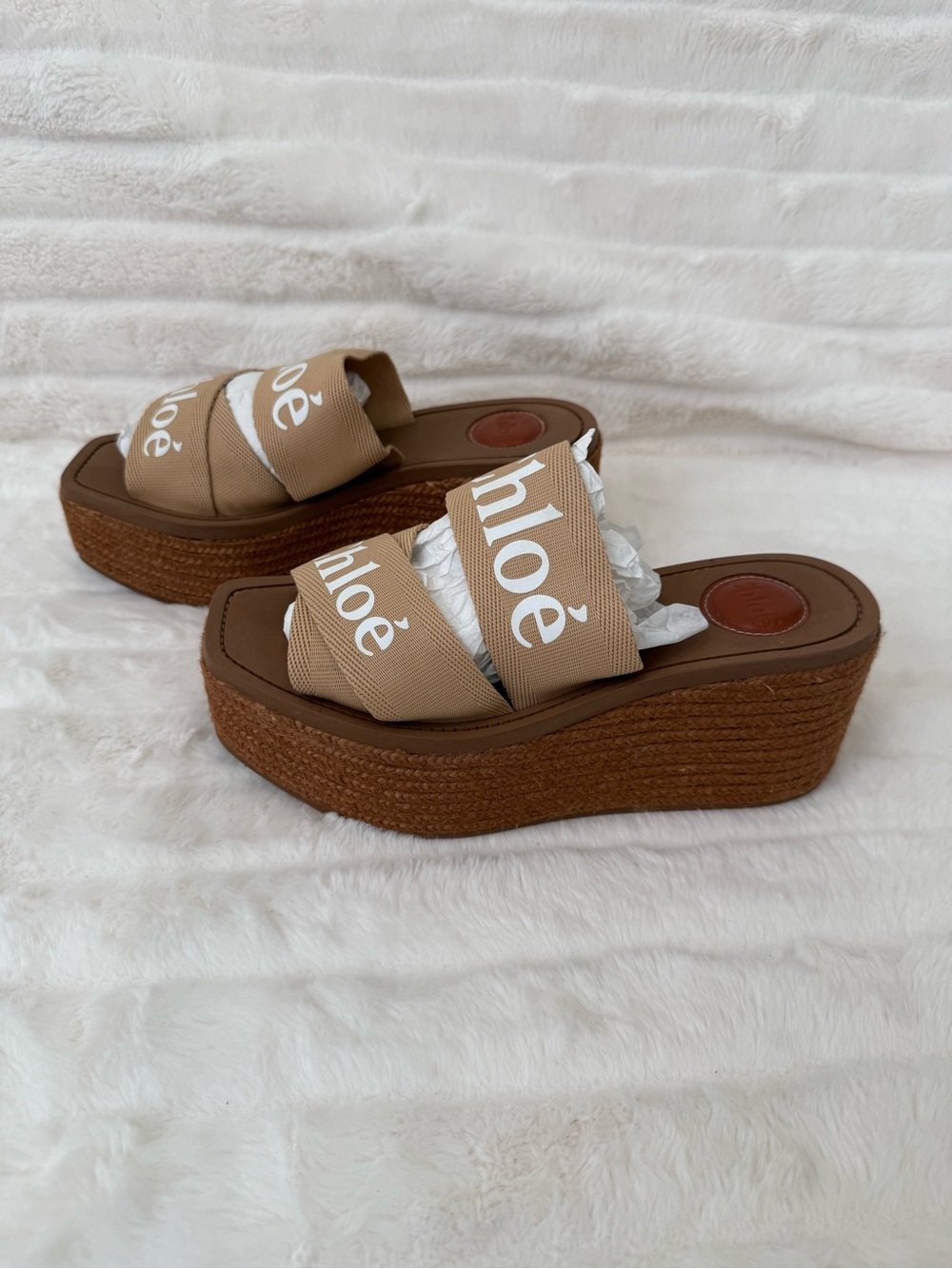 Women’s Chloe Beige Double-Strap Logo Slide Sandals - Picture 5 of 8